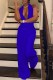 Dark Blue Fashion Casual Solid Backless Halter Regular Jumpsuits