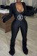 Black Fashion Sexy Print Fold Letter V Neck Jumpsuits