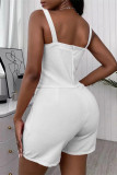 Pink Sexy Casual Solid Hollowed Out Backless Spaghetti Strap Skinny Romper