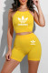 Yellow Fashion Sportswear Print Letter Spaghetti Strap Sleeveless Two Pieces