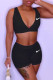 Black Fashion Casual Print Patchwork V Neck Sleeveless Two Pieces
