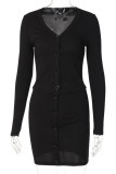 Apricot Sexy Solid Patchwork Buckle V Neck Long Sleeve Two Pieces