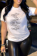 White Fashion Casual Letter Patchwork O Neck T-Shirts