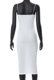 White Sexy Solid Patchwork Spaghetti Strap Pencil Skirt Dresses