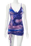 Purple Sexy Print Patchwork Spaghetti Strap Pencil Skirt Dresses