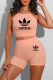 Peach Fashion Sportswear Print Letter Spaghetti Strap Sleeveless Two Pieces