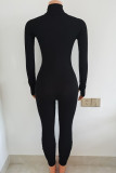 Black Sexy Solid Zipper Patchwork O Neck Skinny Jumpsuits