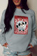 Grey Sportswear Cute Character Print Patchwork O Neck Tops