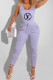 Light Purple Fashion Casual Print Letter O Neck Jumpsuits