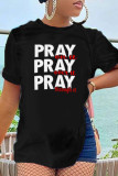 Black Fashion Casual Print Patchwork Letter O Neck T-Shirts