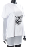 White Street Print Mesh O Neck Long Sleeve Two Pieces