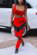 Red Sexy Print Patchwork Oblique Collar Sleeveless Two Pieces