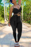 Red Fashion Sexy Solid Bandage Backless V Neck Sleeveless Two Pieces