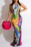 Colour Fashion Sexy Color Lump Strap Design Printing Halter Printed Dress Dresses