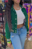 Green Casual Solid Buckle Turndown Collar Outerwear
