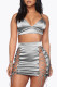 Silver Sexy Solid Bandage Hollowed Out Patchwork Spaghetti Strap Sleeveless Two Pieces