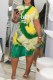 Yellow Fashion Casual Letter Print Tie-dye O Neck Short Sleeve Dress Dresses