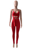 Red Fashion Sexy Solid Bandage Backless V Neck Sleeveless Two Pieces