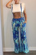 Blue Fashion Casual Daily Print Pants Loose Jumpsuits