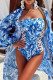 Blue Sexy Print Bandage Hollowed Out Patchwork Swimwears