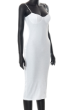 White Sexy Solid Patchwork Spaghetti Strap Pencil Skirt Dresses