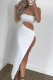 White Sexy Solid High Opening Strapless Irregular Dress Dresses