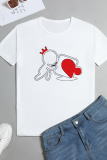 White Street Cute Print Patchwork O Neck T-Shirts