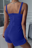 Pink Sexy Casual Solid Hollowed Out Backless Spaghetti Strap Skinny Romper