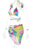 Colour Sexy Print Bandage Patchwork Swimwears