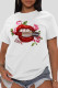 White Fashion Street Lips Printed Patchwork O Neck T-Shirts