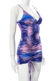 Purple Sexy Print Patchwork Spaghetti Strap Pencil Skirt Dresses