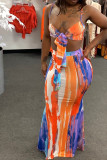 Multicolor Fashion Sexy Print Bandage Backless Spaghetti Strap Sleeveless Two Pieces