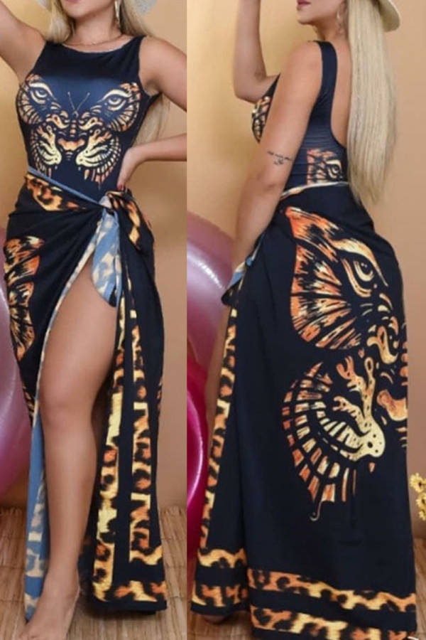 Black Sexy Print Patchwork Swimwears