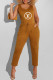 Yellow Fashion Casual Print Letter O Neck Jumpsuits