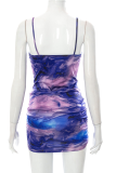 Purple Sexy Print Patchwork Spaghetti Strap Pencil Skirt Dresses