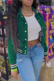Green Casual Solid Buckle Turndown Collar Outerwear