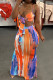 Multicolor Fashion Sexy Print Bandage Backless Spaghetti Strap Sleeveless Two Pieces