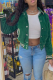Green Casual Solid Buckle Turndown Collar Outerwear