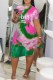 Purple Fashion Casual Letter Print Tie-dye O Neck Short Sleeve Dress Dresses