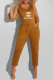 Yellow Fashion Casual Print Letter O Neck Jumpsuits