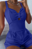 Pink Sexy Casual Solid Hollowed Out Backless Spaghetti Strap Skinny Romper