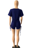 Colorful Blue Sexy Solid Patchwork V Neck Regular Rompers