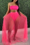 Rose Red Fashion Sexy Solid Backless Swimwears Three-piece Set