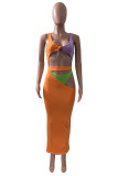 Orange Fashion Sexy Patchwork Hollowed Out Backless Swimwears