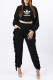 Black Fashion Sportswear Print Letter Hooded Collar Long Sleeve Two Pieces