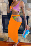 Orange Fashion Sexy Patchwork Hollowed Out Backless Swimwears