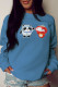 Blue Street Cute Character Print Patchwork O Neck Tops