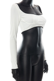 White Casual Solid Patchwork Square Collar Tops