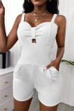 Pink Sexy Casual Solid Hollowed Out Backless Spaghetti Strap Skinny Romper