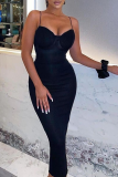 White Sexy Solid Patchwork Spaghetti Strap Pencil Skirt Dresses